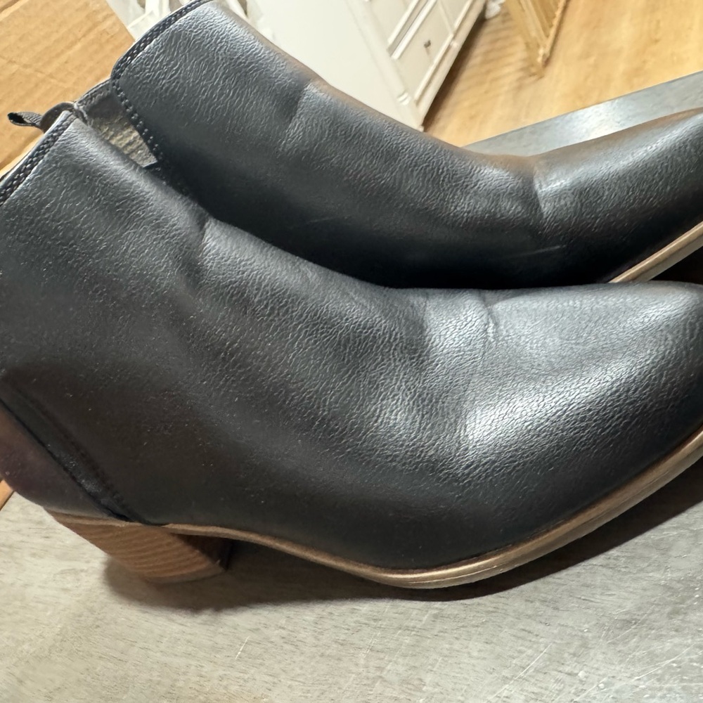Dr. Scholl's Black Leather Ankle Booties with Wooden Heel
